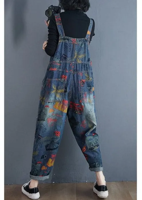 Abstract Painting Vintage Denim Overalls