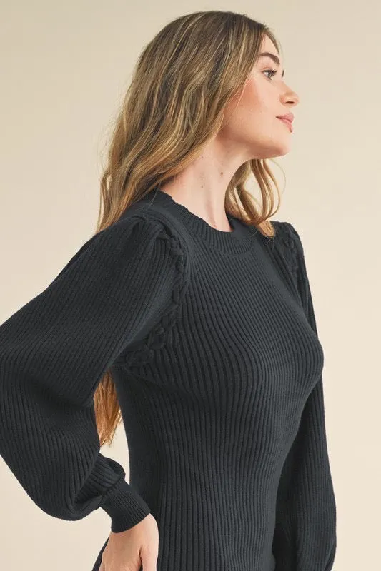 Amber Mock Neck Knit Sweater Dress: Black