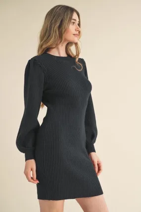 Amber Mock Neck Knit Sweater Dress: Black