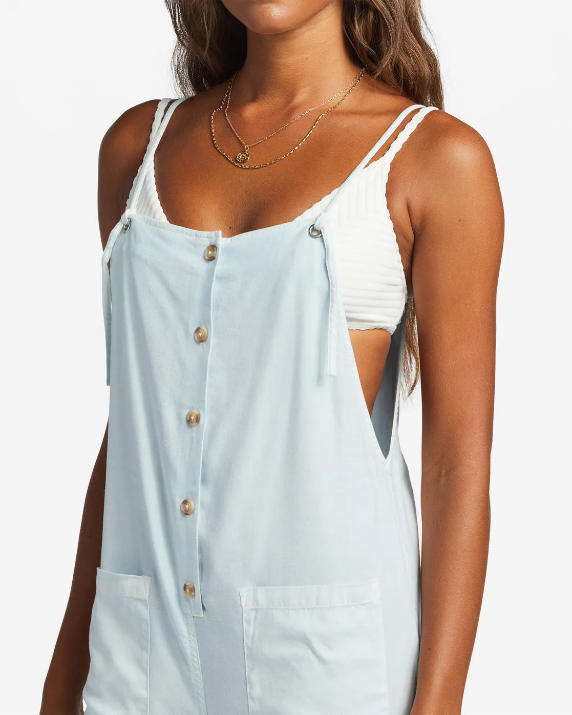 Beach Cruiser Wide-Leg Overalls - Light Chambray