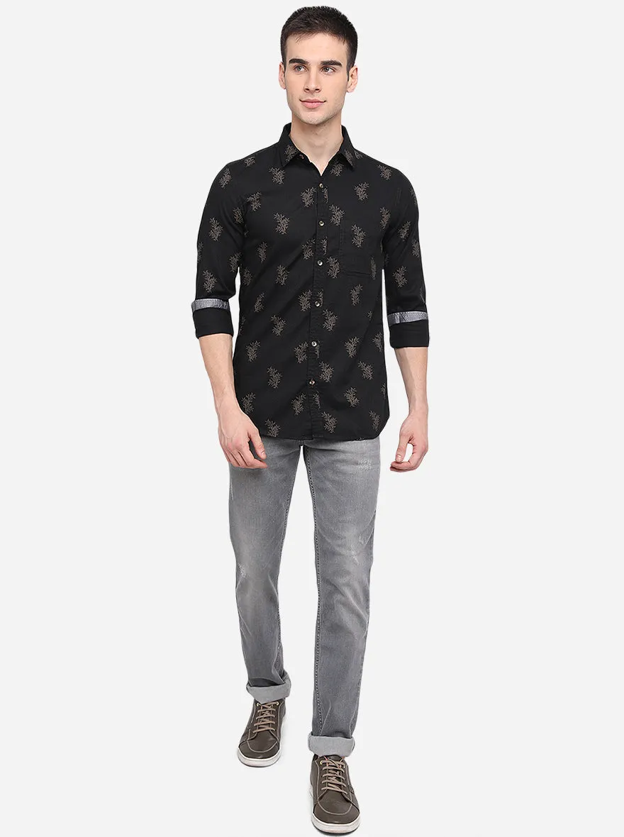 Black Printed Slim Fit Casual Shirt | JadeBlue