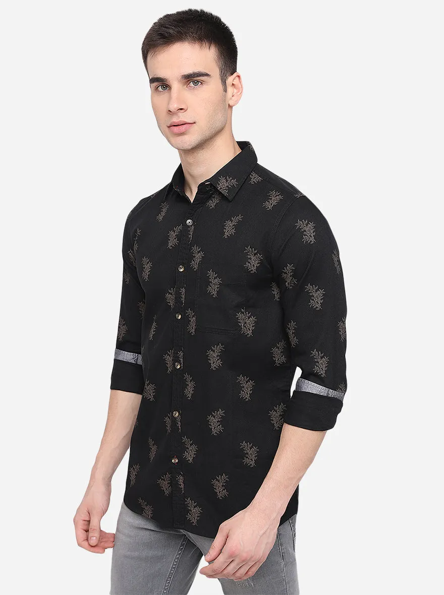 Black Printed Slim Fit Casual Shirt | JadeBlue