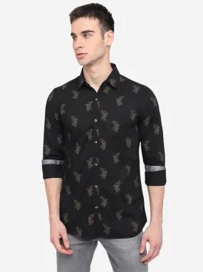 Black Printed Slim Fit Casual Shirt | JadeBlue