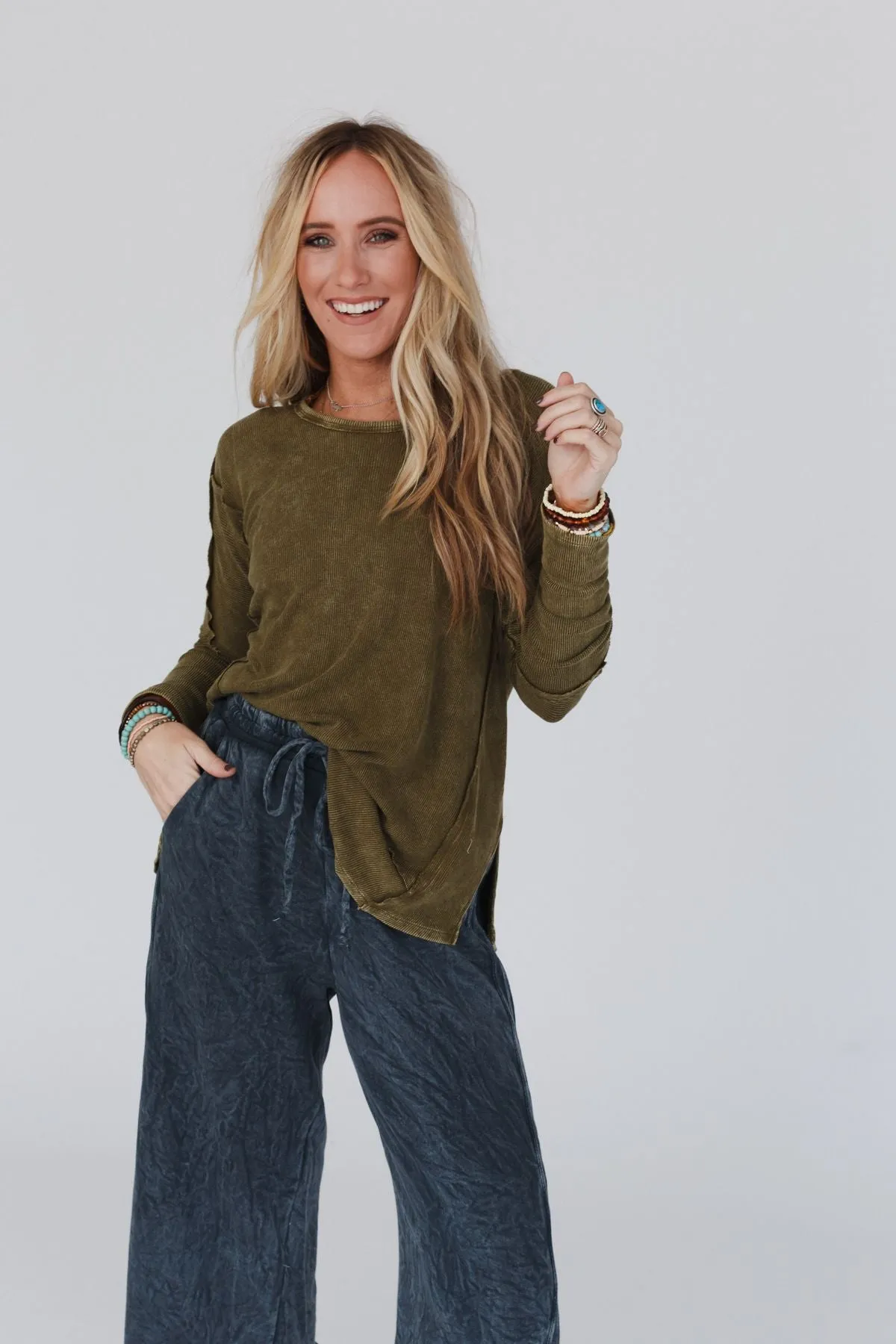 Cant Miss Thermal Knit Top - Olive