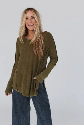 Cant Miss Thermal Knit Top - Olive