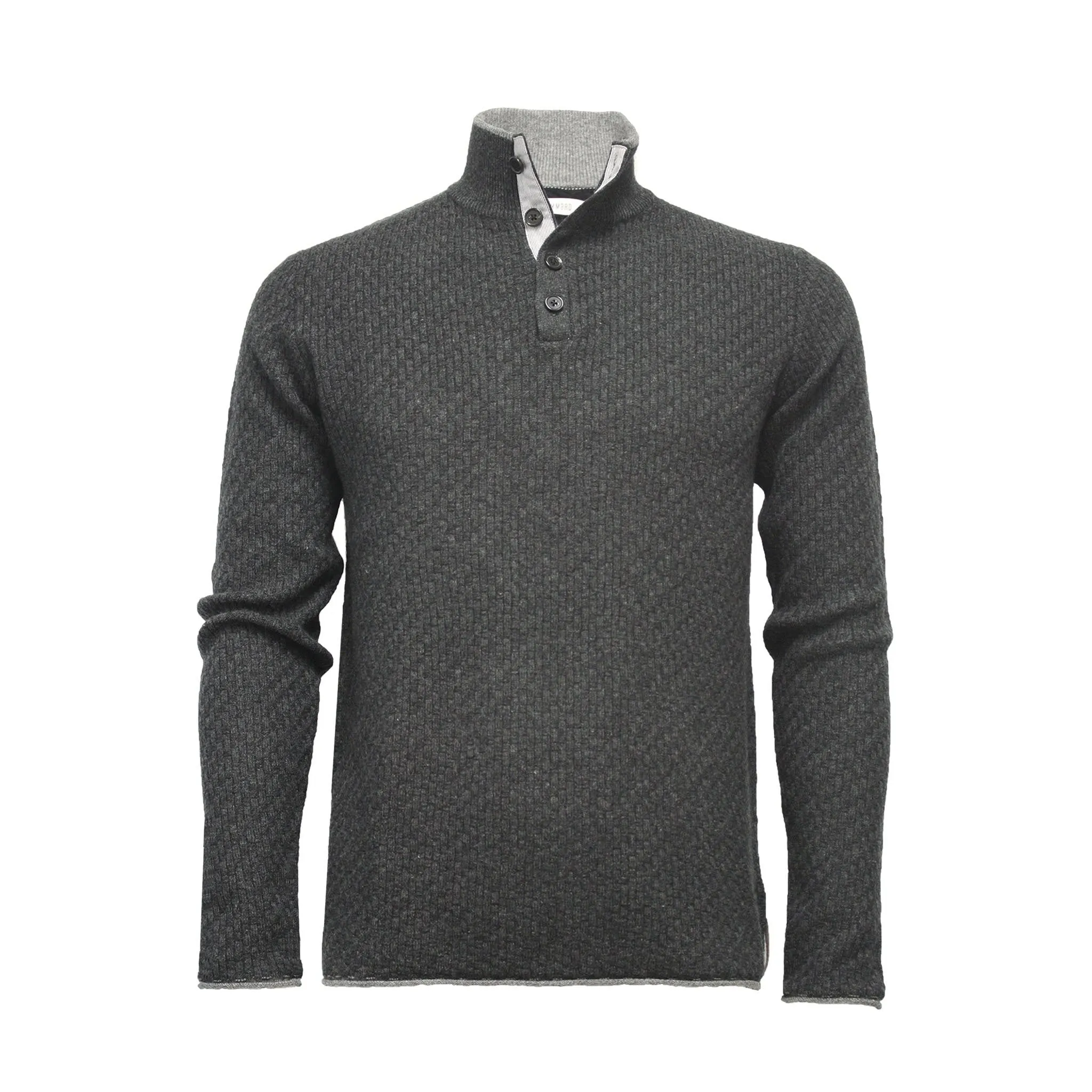 Cashmere Sweater Button Neck Andromeda in Carbon Stitch Mid Grey