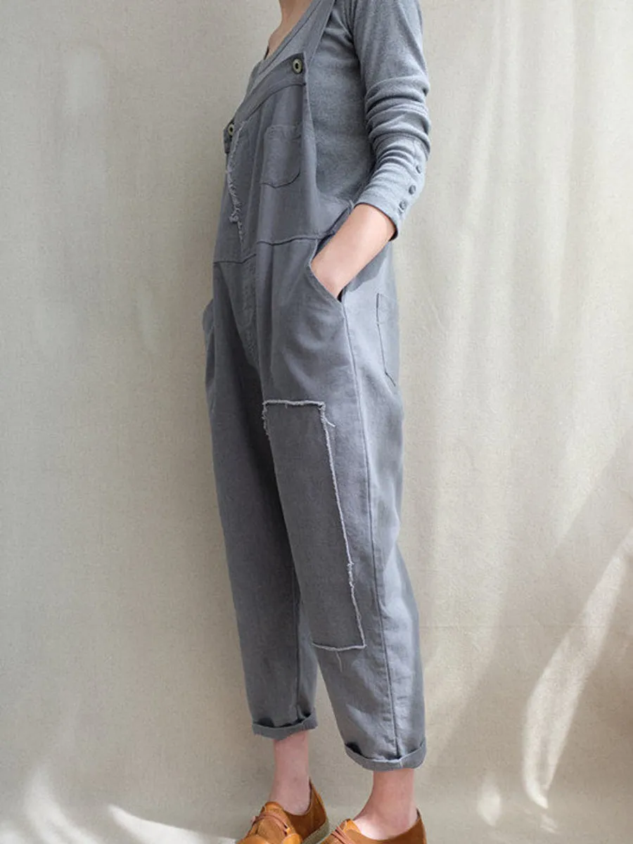 Casual Cotton Denim Linen Overalls Jumpsuit