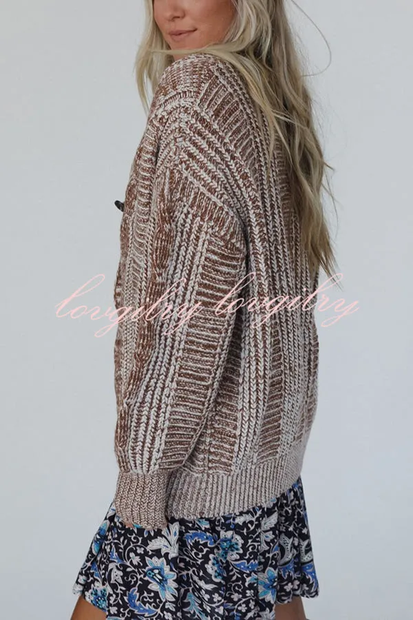 Casual V-neck Long-sleeved Striped Button-down Knitted Cardigan