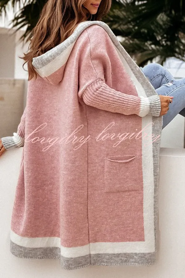 Catch Your Gaze Colorblock Pocket Hooded Long Cardigan