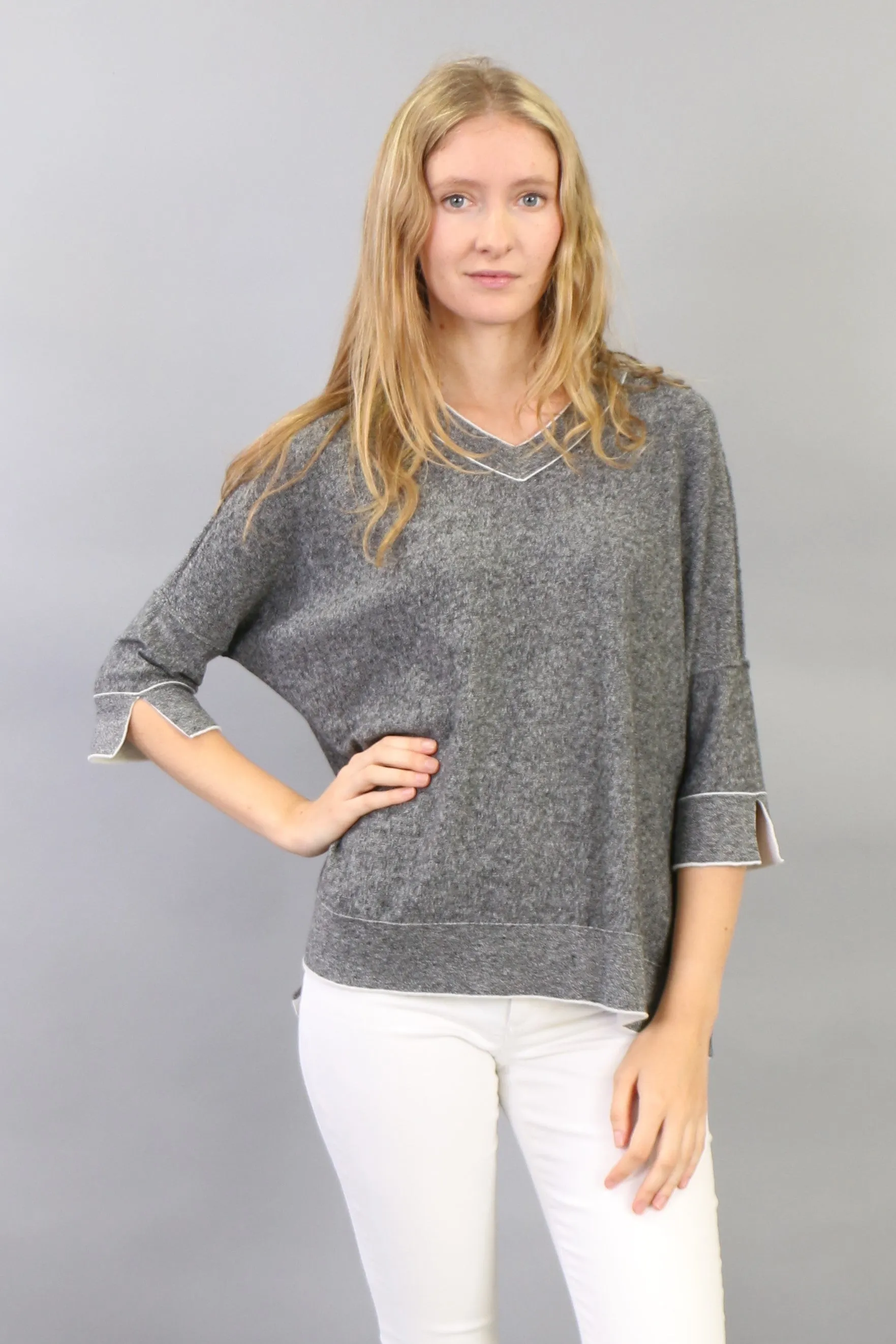 Color Block Reversible Slouchy V Neck