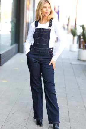 Dark Denim High Waist Wide Leg Overalls