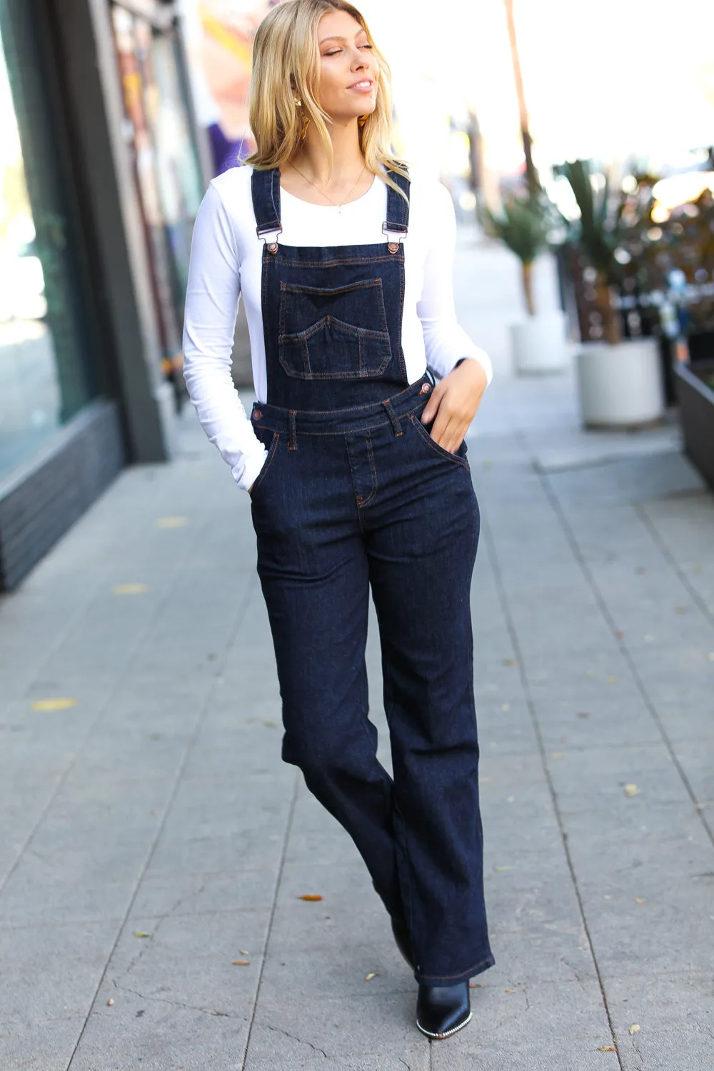 Dark Denim High Waist Wide Leg Overalls