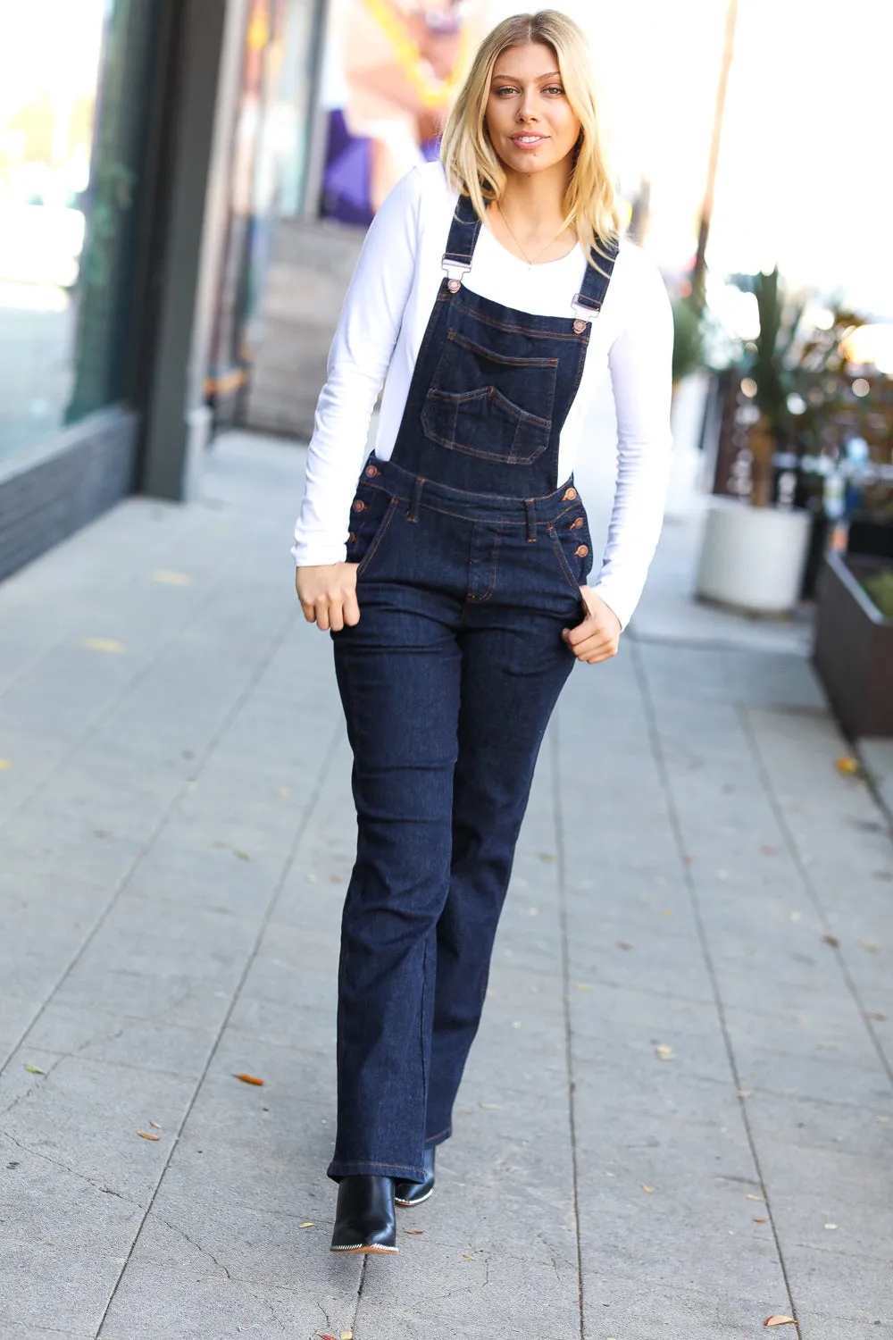 Dark Denim High Waist Wide Leg Overalls