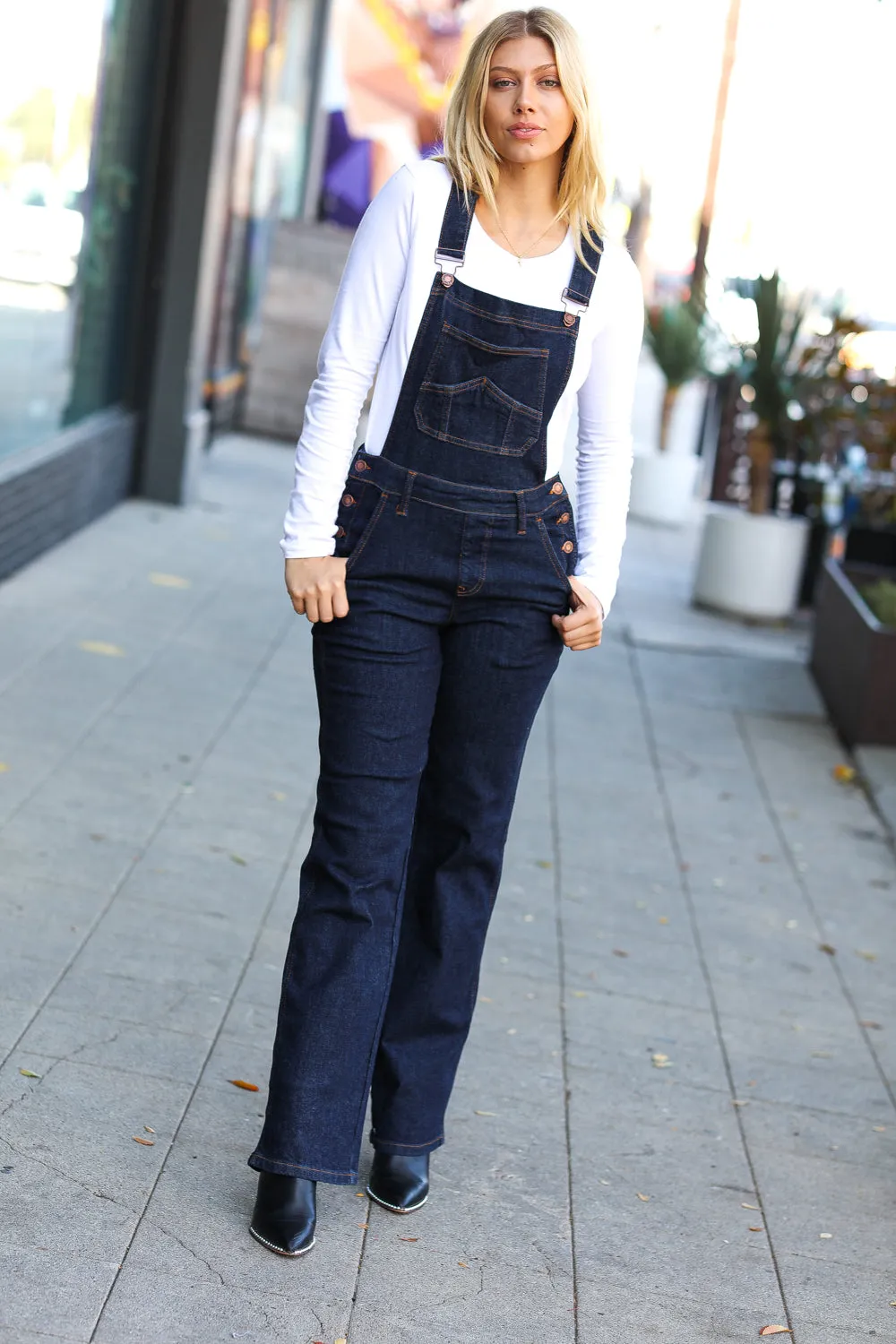 Dark Denim High Waist Wide Leg Overalls