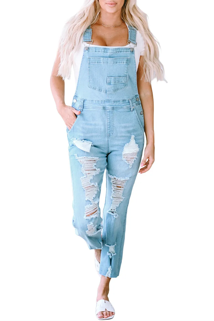 Denim Distressed Bib Pocket Overalls