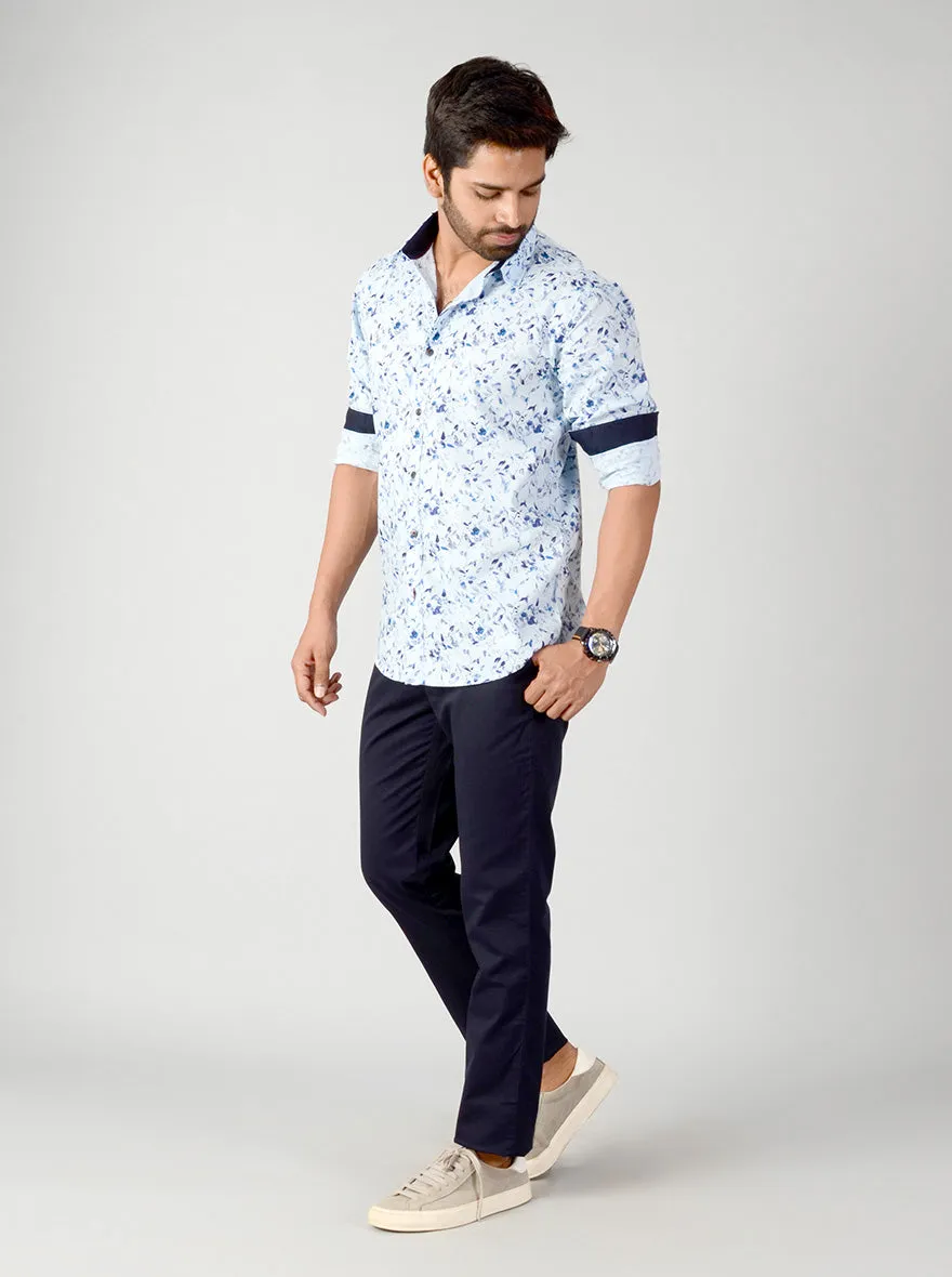 Dream Blue Printed Slim Fit Casual Shirt | Greenfibre