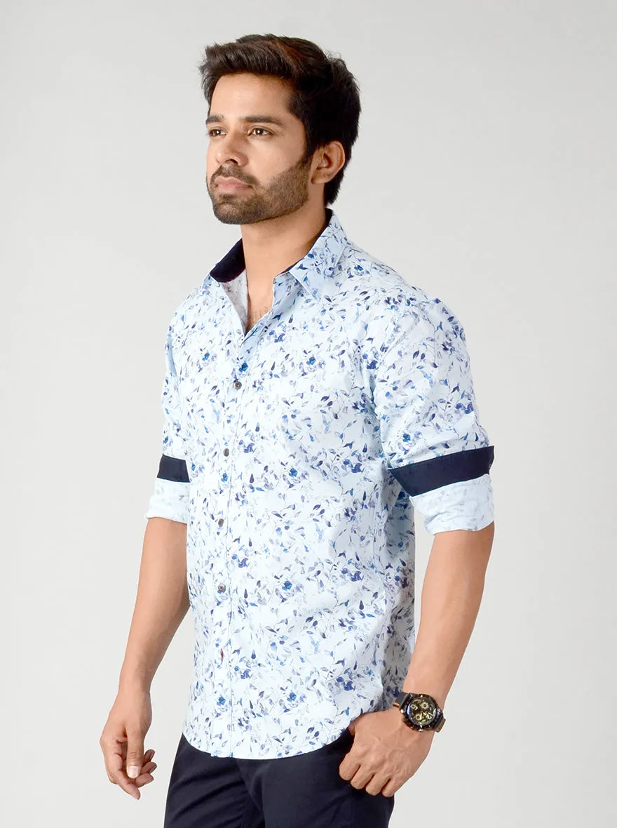 Dream Blue Printed Slim Fit Casual Shirt | Greenfibre