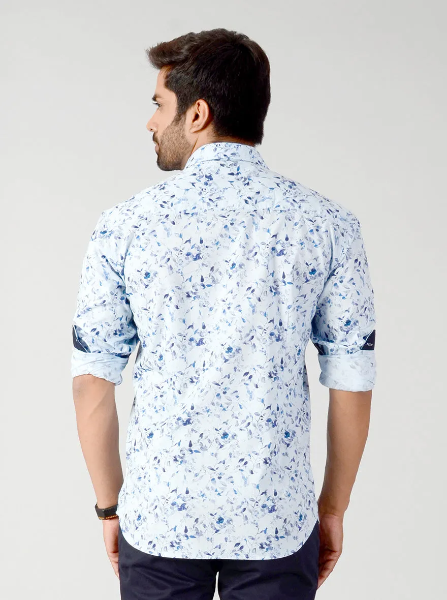 Dream Blue Printed Slim Fit Casual Shirt | Greenfibre