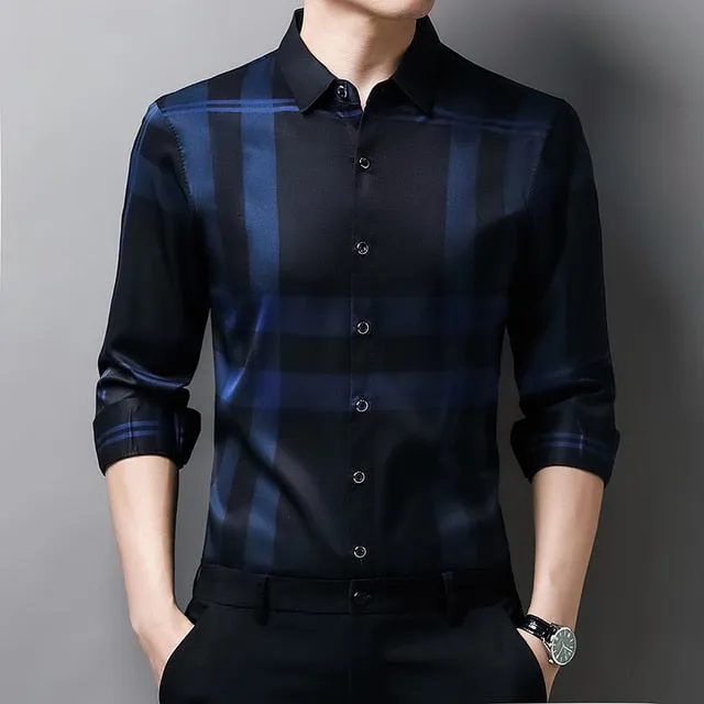 Elegant Silk Plaid Casual Shirts