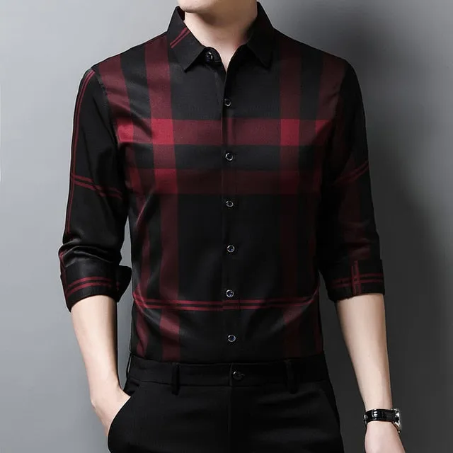 Elegant Silk Plaid Casual Shirts