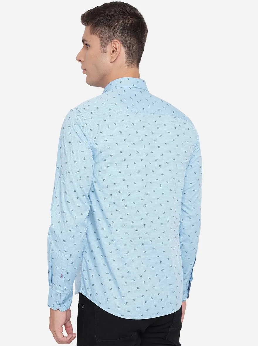 Ethereal Blue Printed Slim Fit Casual Shirt | Greenfibre