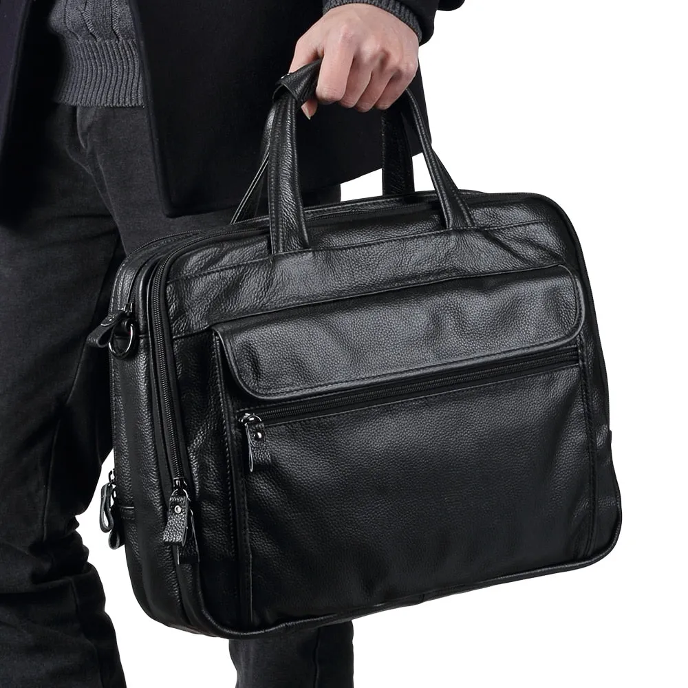 Fashion Genuine Leather Office Handbag Business Casual Men's Travel 17" Laptop Shoulder Bags Tote Briefcase