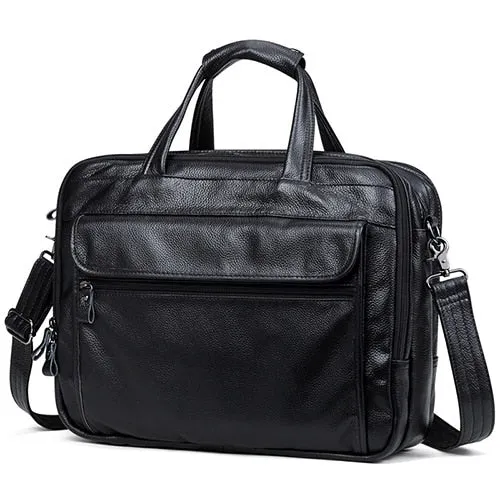 Fashion Genuine Leather Office Handbag Business Casual Men's Travel 17" Laptop Shoulder Bags Tote Briefcase