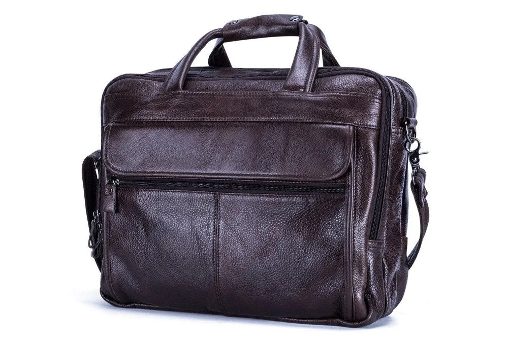 Fashion Genuine Leather Office Handbag Business Casual Men's Travel 17" Laptop Shoulder Bags Tote Briefcase