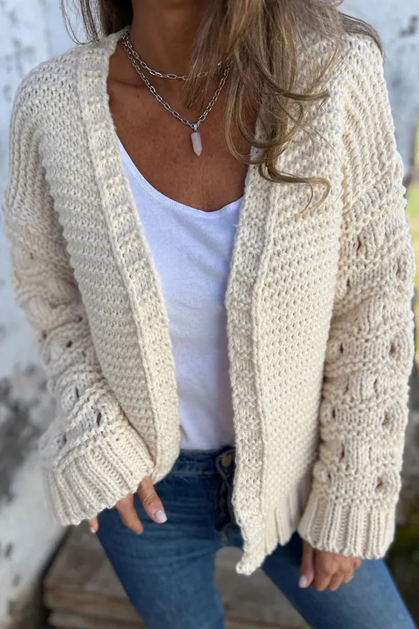 Fashion Knit Solid Color V-neck Long-sleeved Cardigan