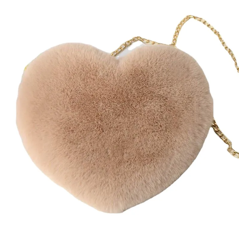 Fashion Women's Heart Shaped Handbags Cute Kawaii Faux Fur Crossbody Bags Wallet Purse Chain Shoulder Bag Lady Handbag