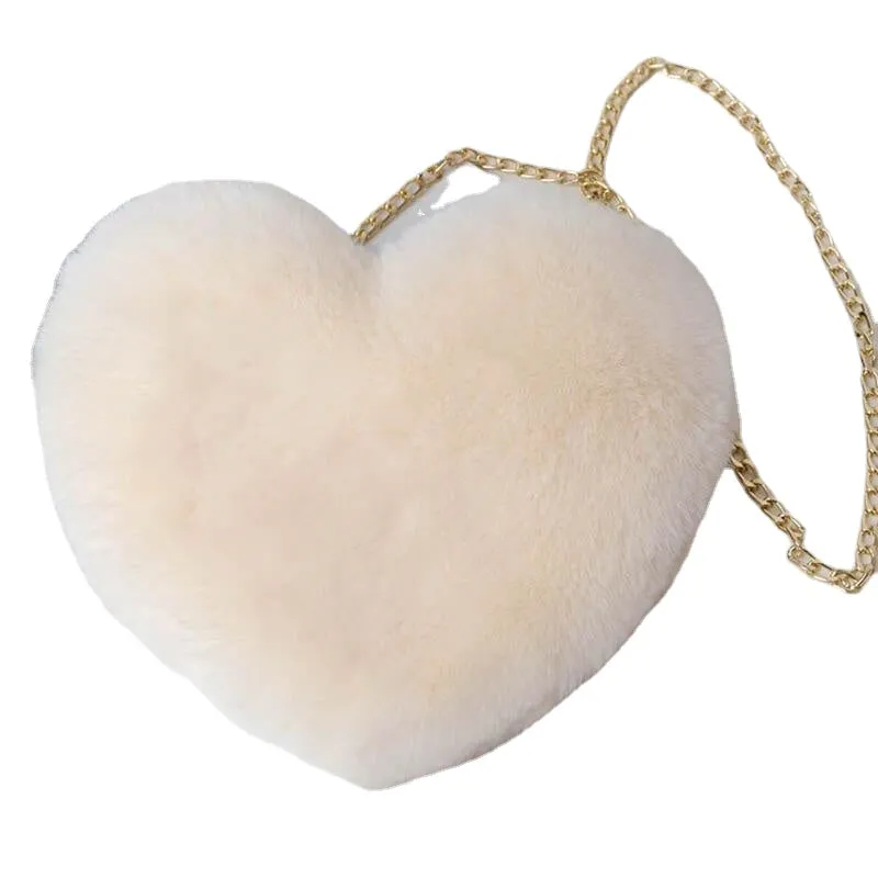 Fashion Women's Heart Shaped Handbags Cute Kawaii Faux Fur Crossbody Bags Wallet Purse Chain Shoulder Bag Lady Handbag