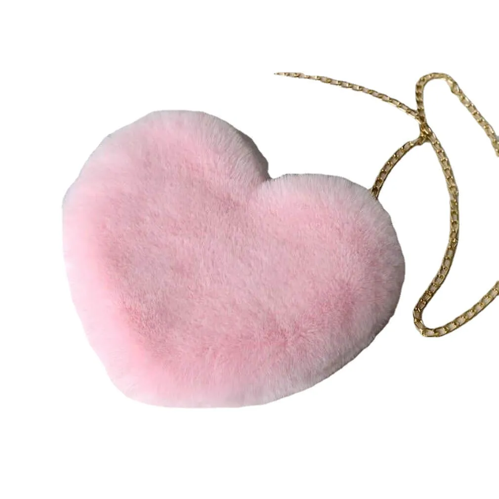 Fashion Women's Heart Shaped Handbags Cute Kawaii Faux Fur Crossbody Bags Wallet Purse Chain Shoulder Bag Lady Handbag