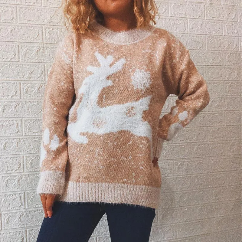 Fawn snowflake crew neck knit pullover