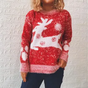 Fawn snowflake crew neck knit pullover