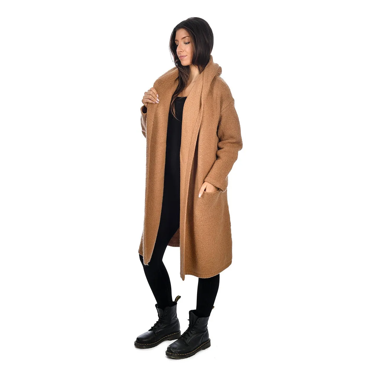 Gabby Hooded Coatigan | Camel Twist