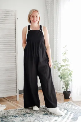 Gathered Wide Leg Overalls