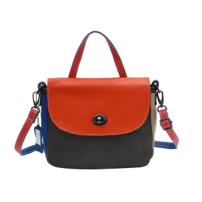 Genuine Leather Crossbody Bags Colorful Mini Tote Flap Turn Lock Top Handle Bag