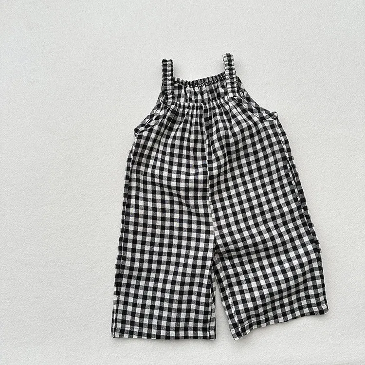 Girls' Plaid Wide-Leg Overalls