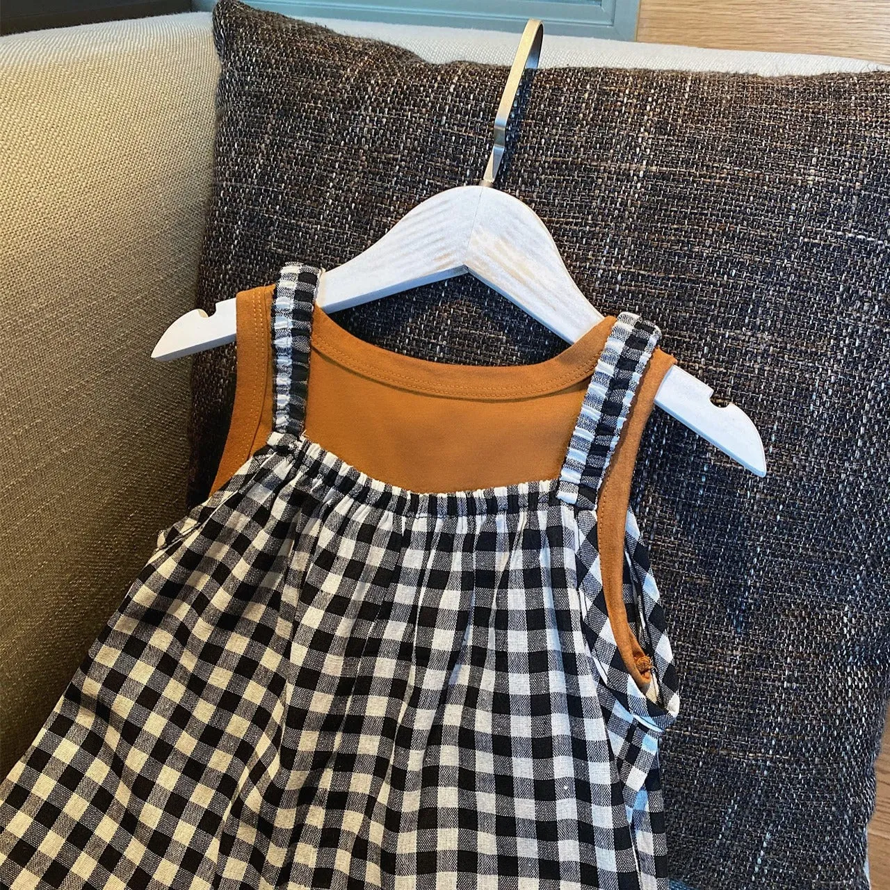 Girls' Plaid Wide-Leg Overalls