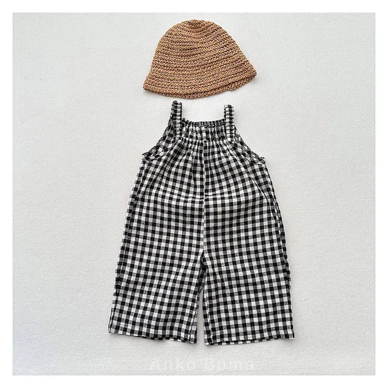 Girls' Plaid Wide-Leg Overalls