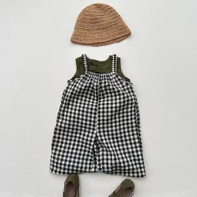 Girls' Plaid Wide-Leg Overalls