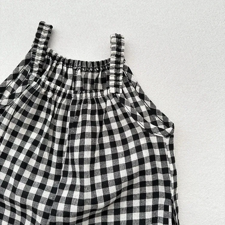 Girls' Plaid Wide-Leg Overalls