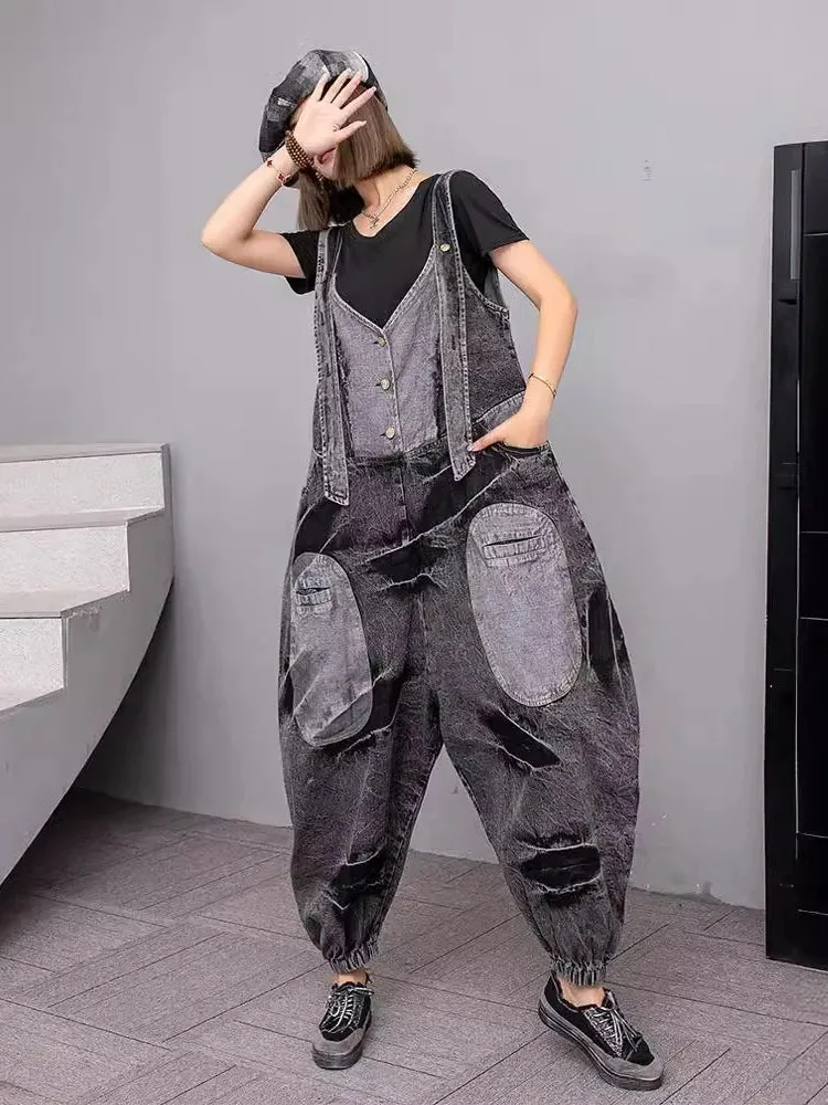 HEYFANCYSTYLE Korean Style Gray Denim Overalls