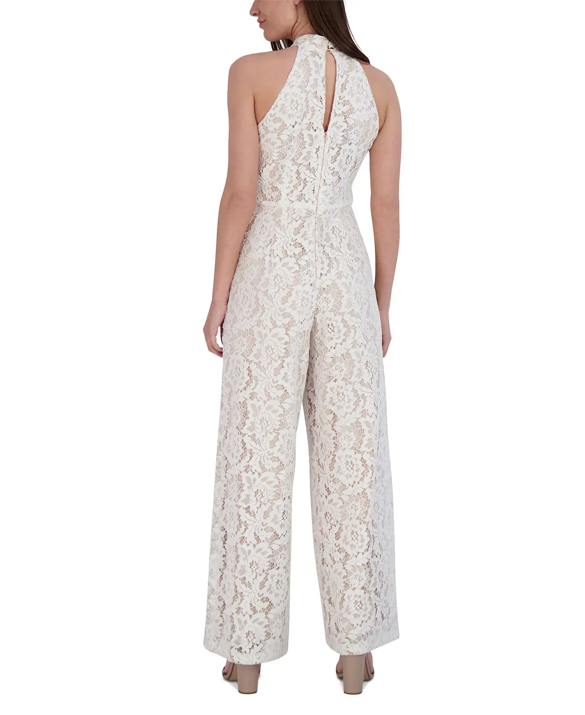 julia jordan women's lace wide leg jumpsuit with crew neck