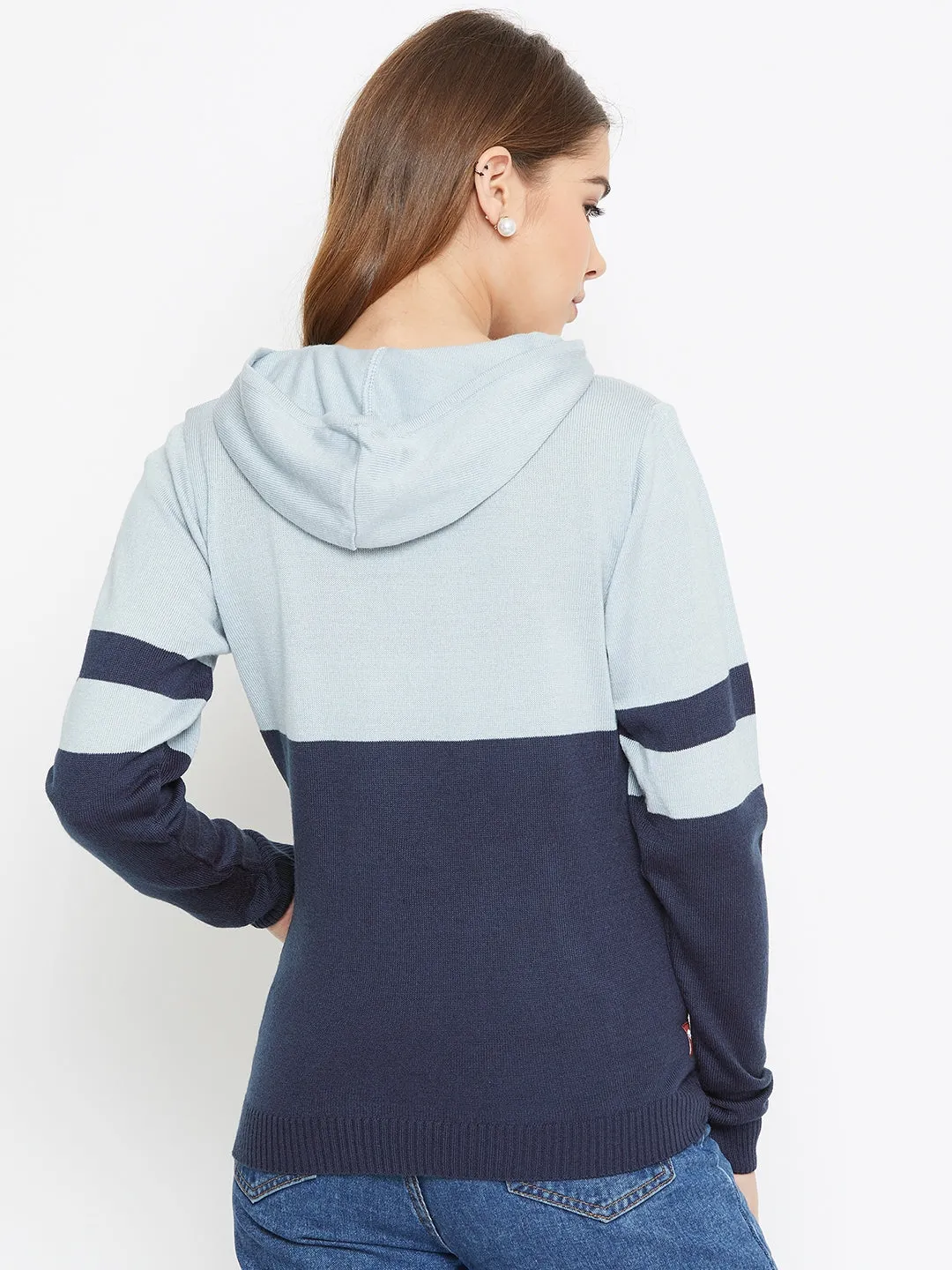 JUMP USA Women Blue Colourblocked Hooded Sweater