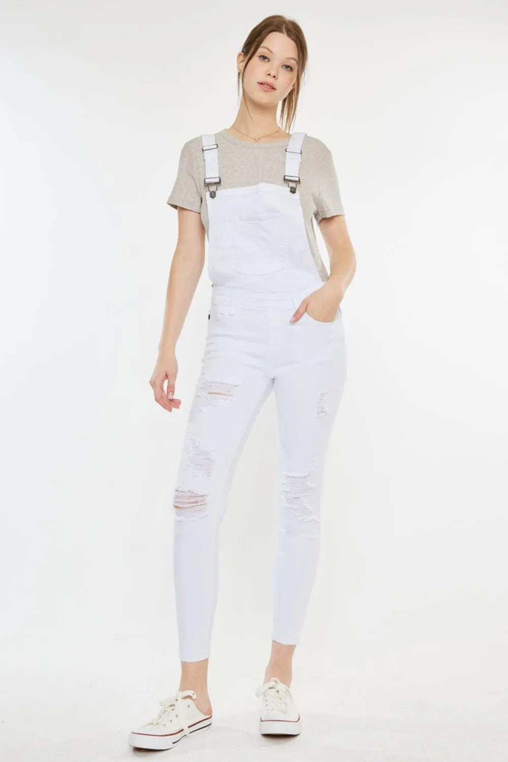 Kancan Distressed Skinny Denim Overalls