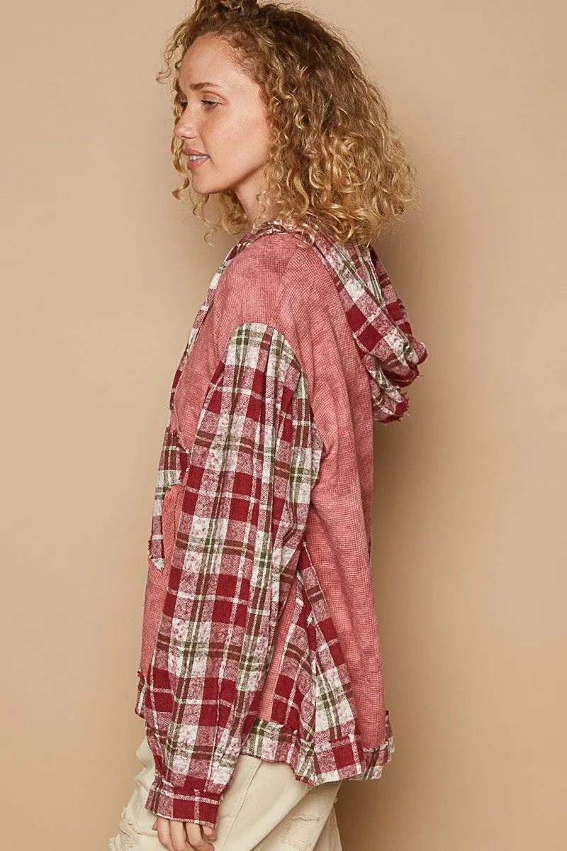 kesley Star Patch Plaid Long Sleeve Hooded Top