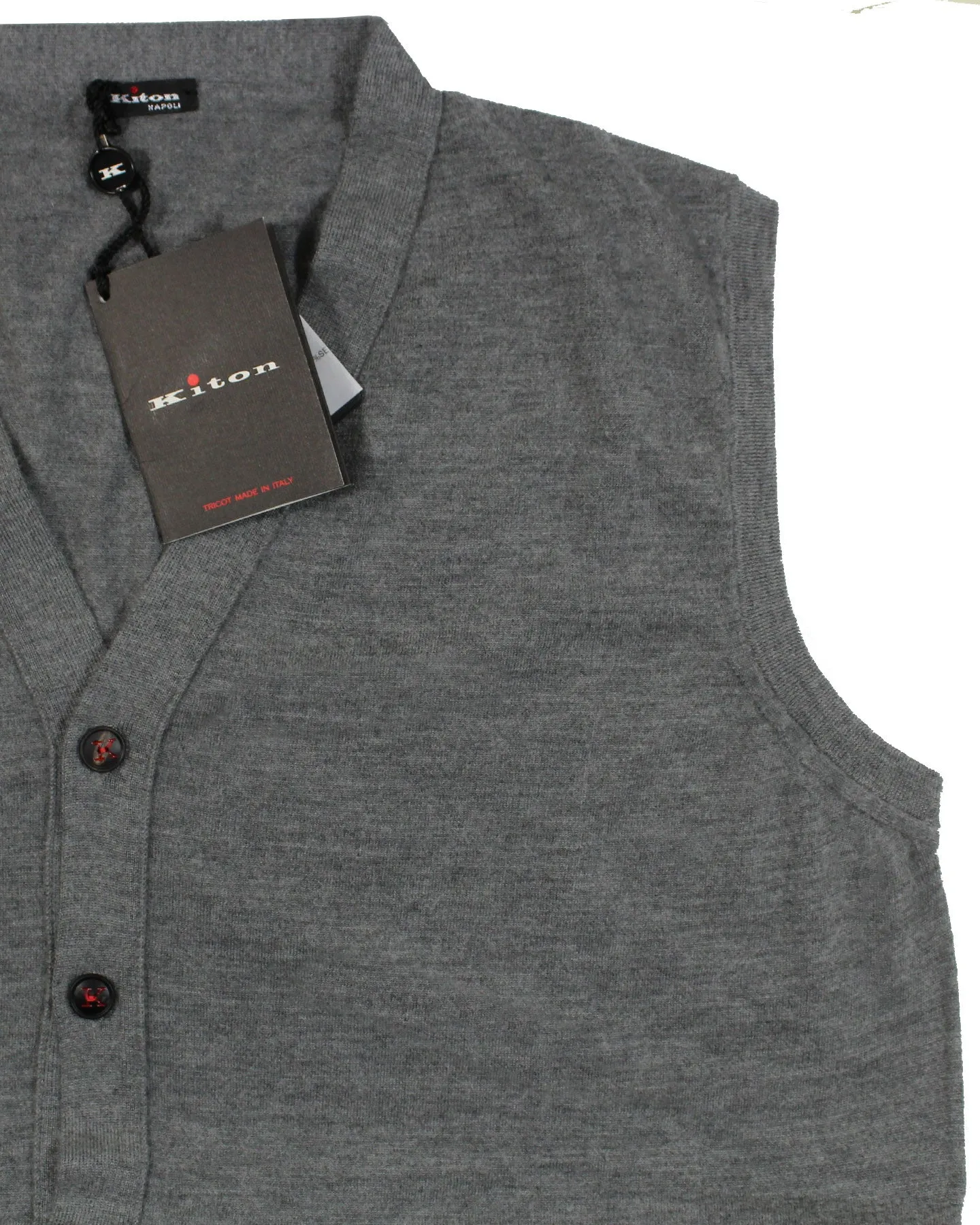 Kiton Sleeveless Cardigan Gray Cashmere Silk V-Neck Vest EUR 56/ XXL SALE