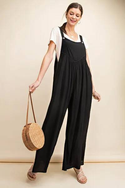 Kori America Sleeveless Ruched Wide Leg Overalls