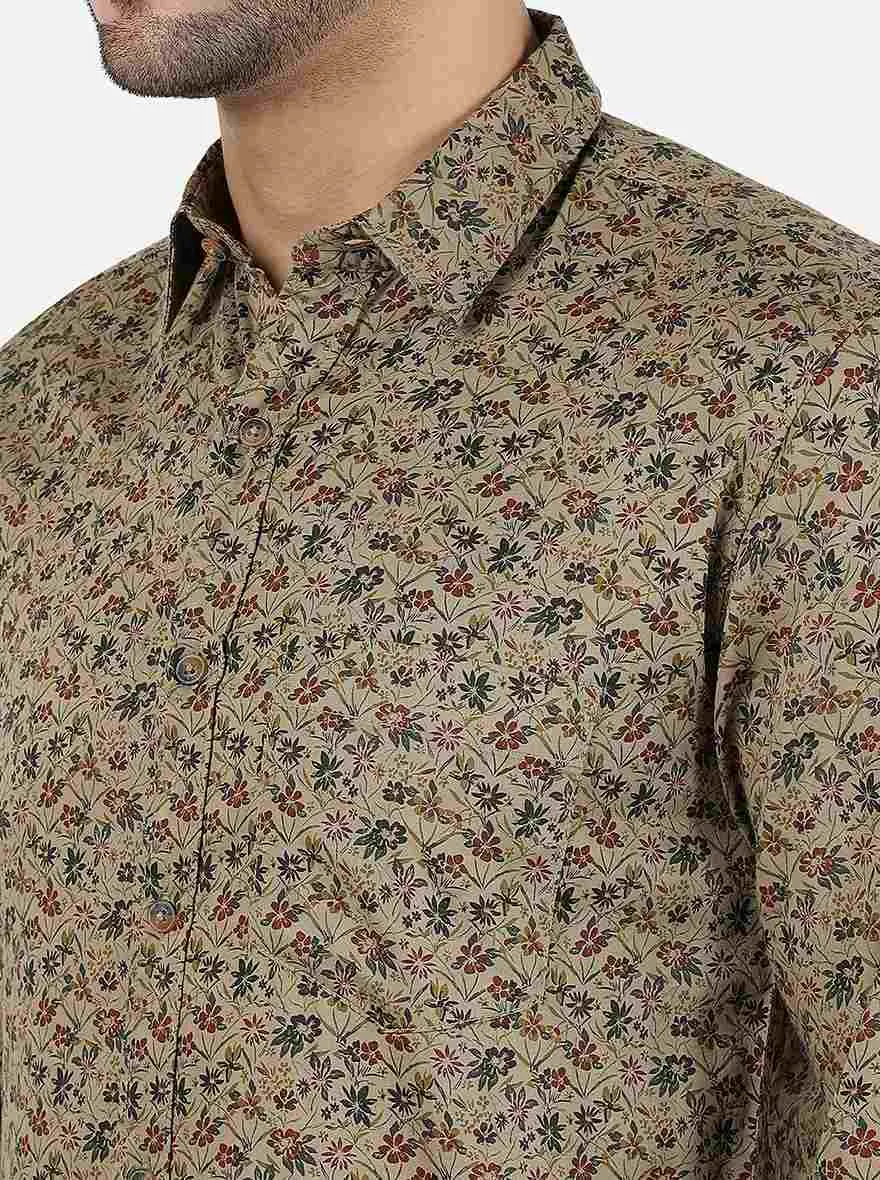 Light Olive Printed Slim Fit Casual Shirt | JadeBlue